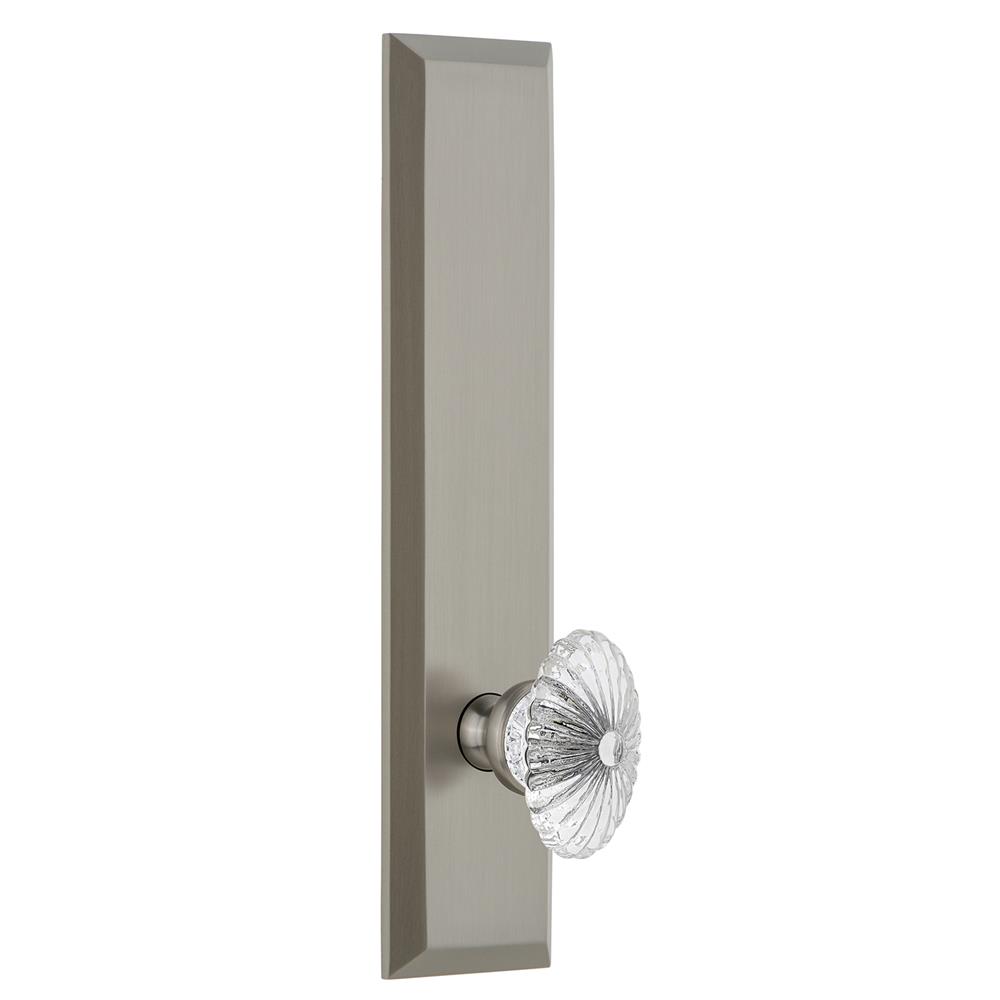 Grandeur by Nostalgic Warehouse FAVBUR Fifth Avenue Tall Plate Privacy with Burgundy Knob in Satin Nickel